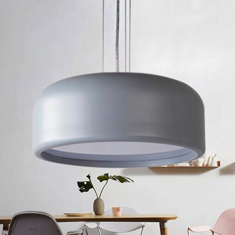 Drum Pendant Lamp Modern 1 Light Acrylic Grey/Coffee Hanging Ceiling Light for Living Room with Recessed Diffuser, 14"/19"/23.5" Wide