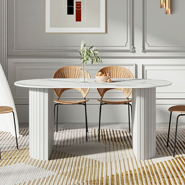 Metal Modern Oval Dining Table White Sintered Stone Table for Dining Room and Kitchen