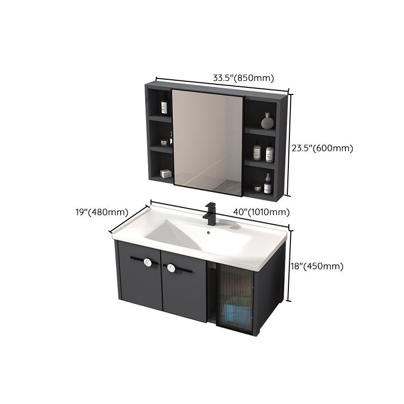 Rectangular Single Bathroom Vanity Modern Dark Gray Metal Base Vanity Set