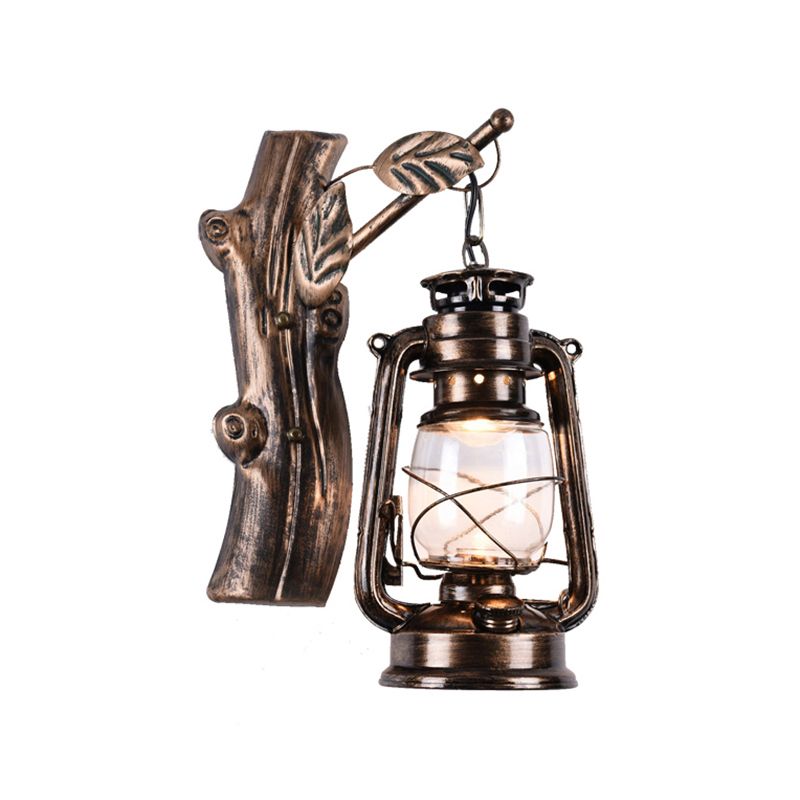 Éclairage mural de kérosène en bronze antique Verre transparent industriel 1 Light Living Room Glasce Lightture, 13 "/ 14" / 16 "