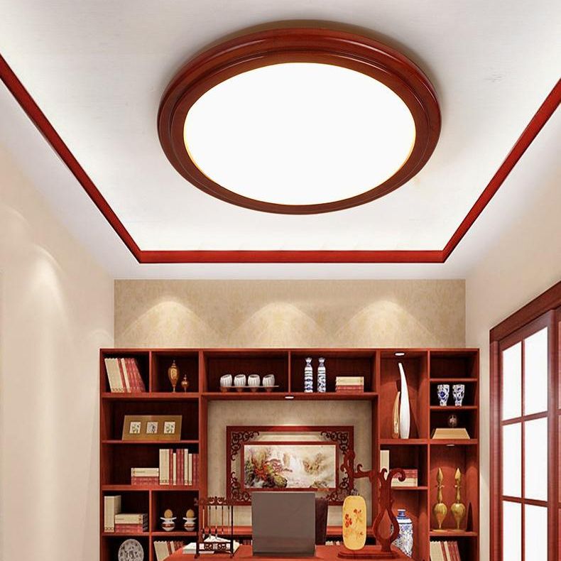 Minimalist Massimale Flush Lamp Dark Wood Rotondo LED Flush Mount Light con Acrilico Shade