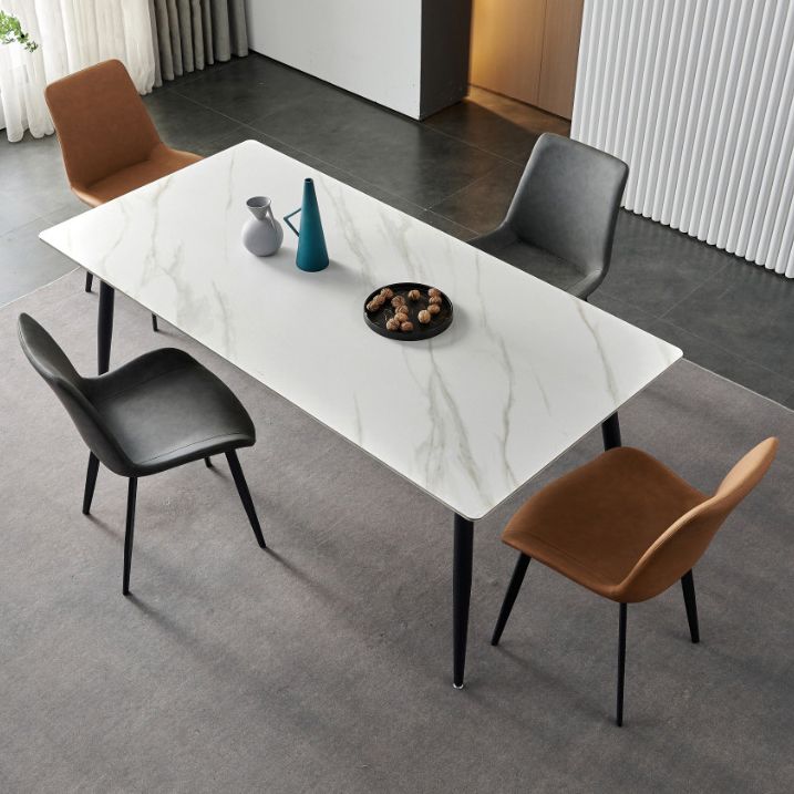 Stone Top Dining Table Traditional Luxury Table with 4 Black Legs