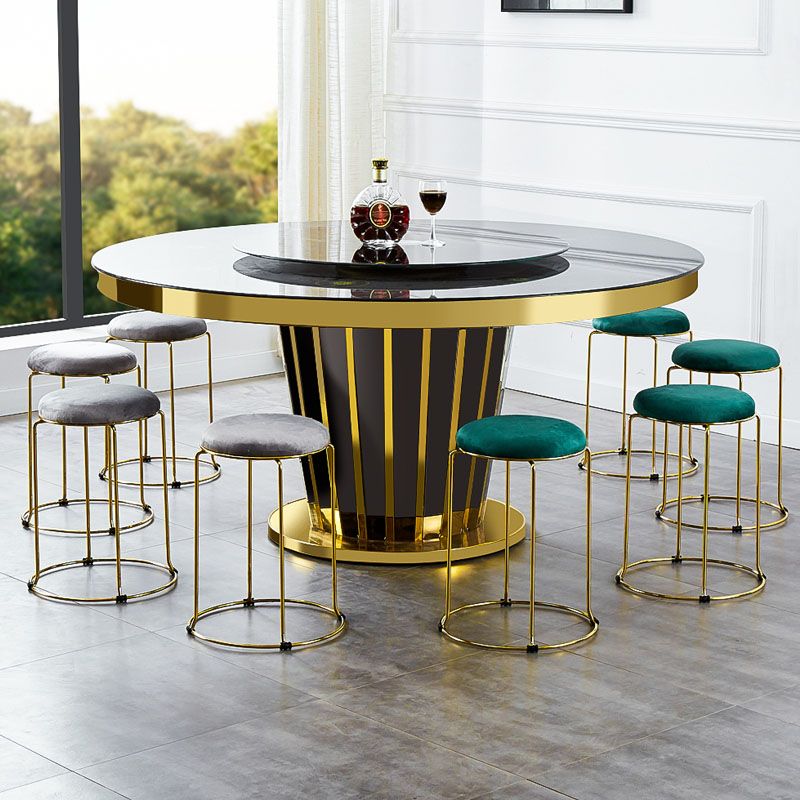 Glam Ottoman Velvet Tear Resistant Metal Legs Solid Color Round Ottoman