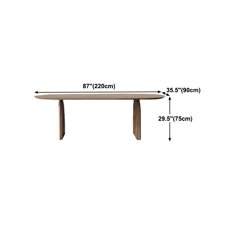 Pine Wood Top Dining Table Modern Oval Table with Sled Base in Brown