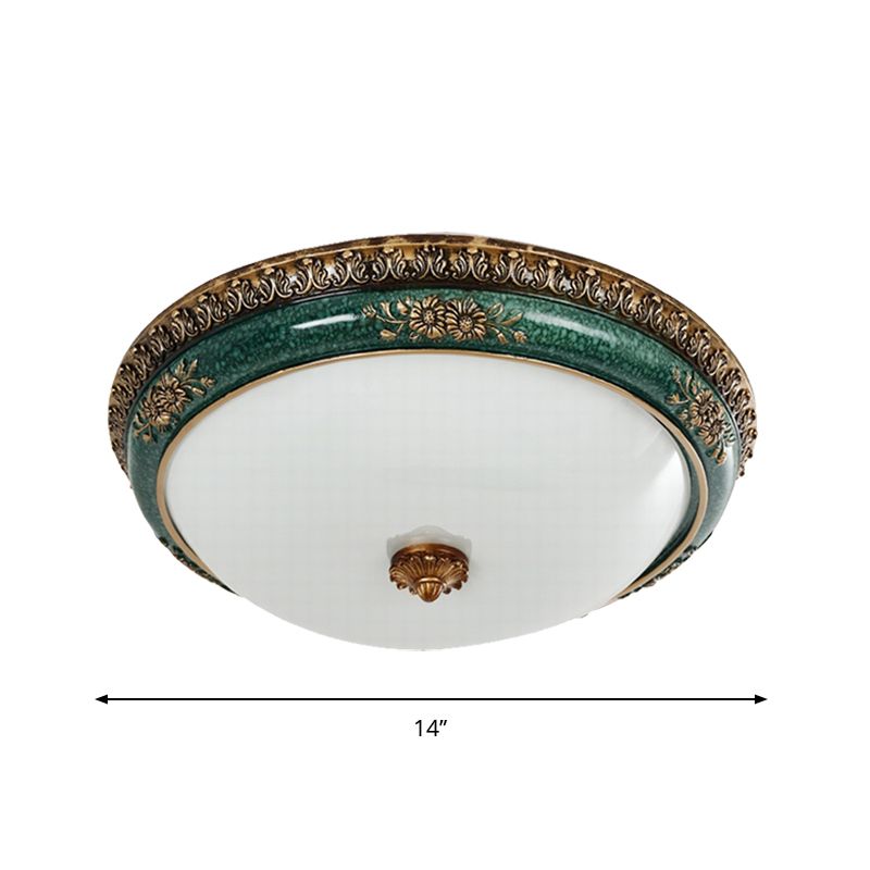 Plafoniera da incasso a soffitto a LED verde, ciotola in vetro opale retrò, montaggio ad incasso per camera da letto, 14"/16"/19,5" W