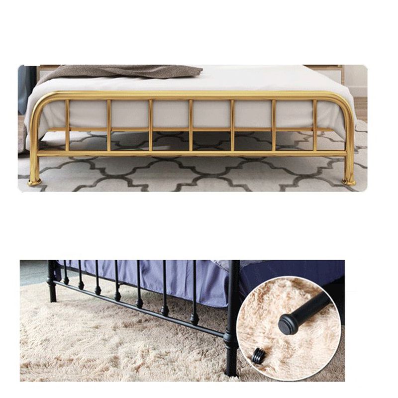 Grey and Gold Open-Frame Bed with Metal Legs Bed Frame Upholstered Headboard