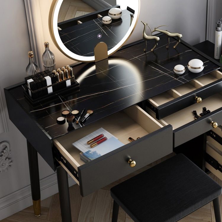 Scandinavian Lighted Mirror Makeup Vanity Desk in Wood Vanity Dressing Table Set