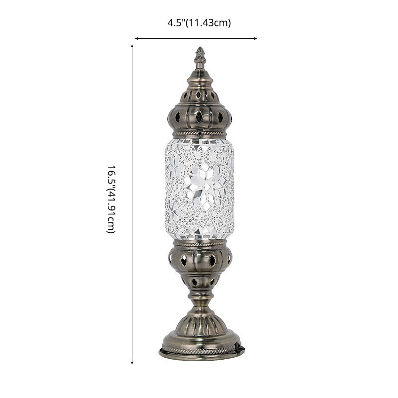 Moroccan Cylindrical Table Light 1-Bulb Handcrafted Mosaic Glass Night Stand Lamp