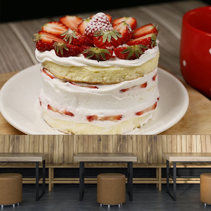Photography Strawberry Cake Dessert Mural Wallpaper Commerce Shop Decoration