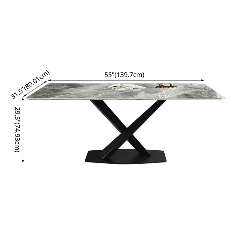 Modern Sintered Stone Gray Dining Table Set with Rectangle Table and M