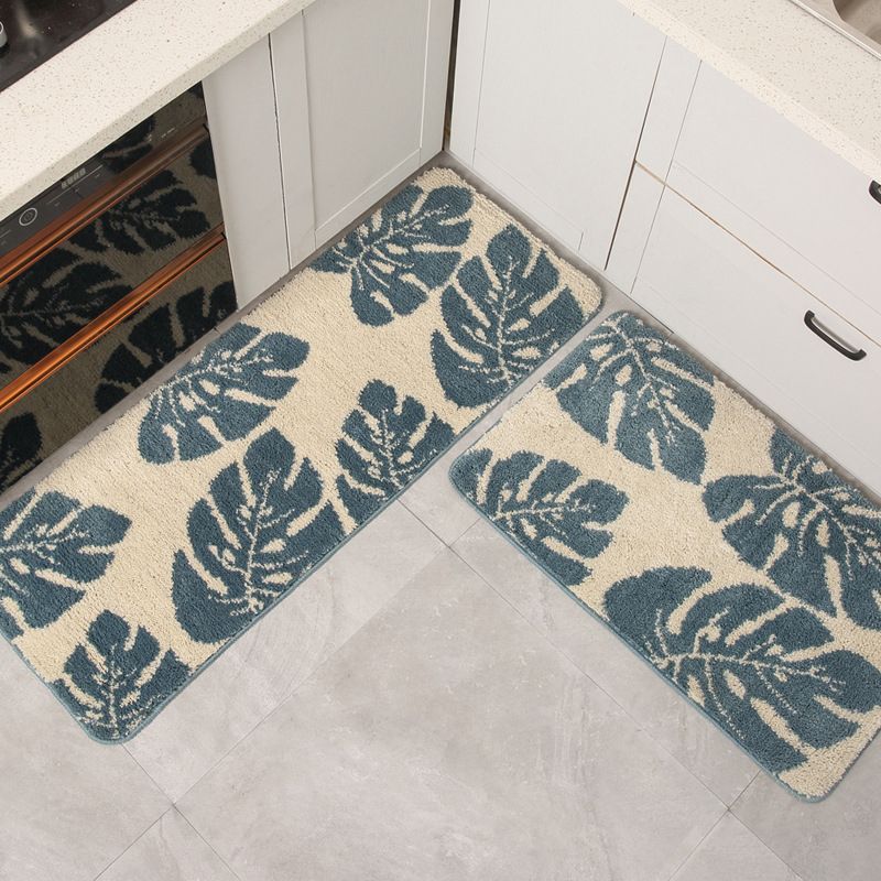 Green Bedroom Rug Modern Leaf Printed Indoor Rug Polypropylene Pet Friendly Stain-Resistant Carpet
