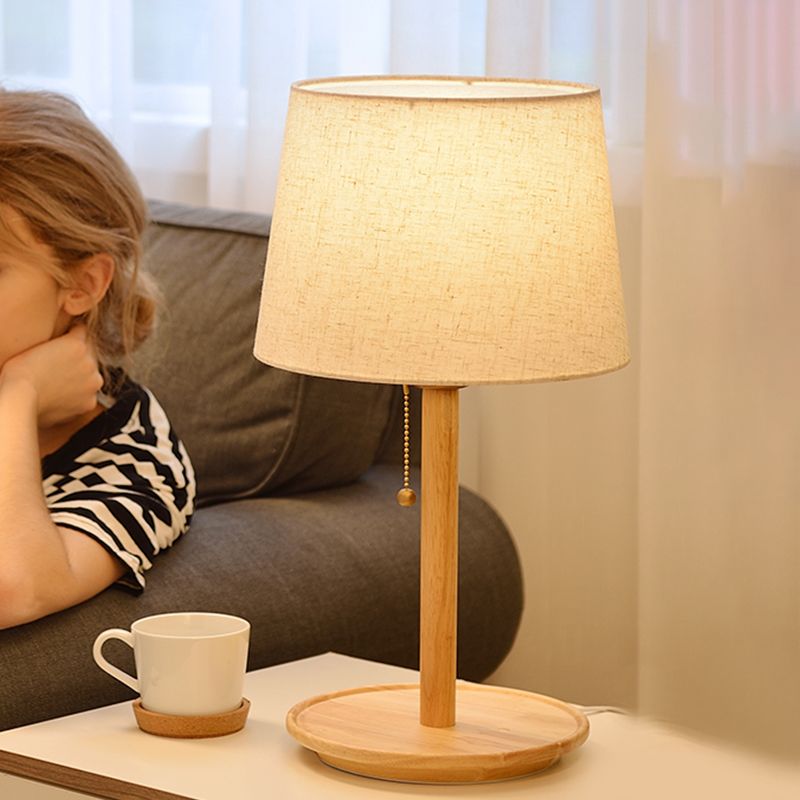 1 tête de table conique légère tissu moderniste petite lampe de bureau en brun rouge / bois avec chaîne de traction