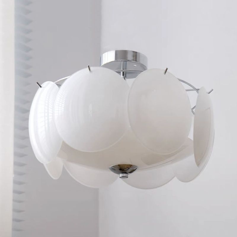 Modern Ceiling Lamp White Glass Shade Flush Mount Light Fixture
