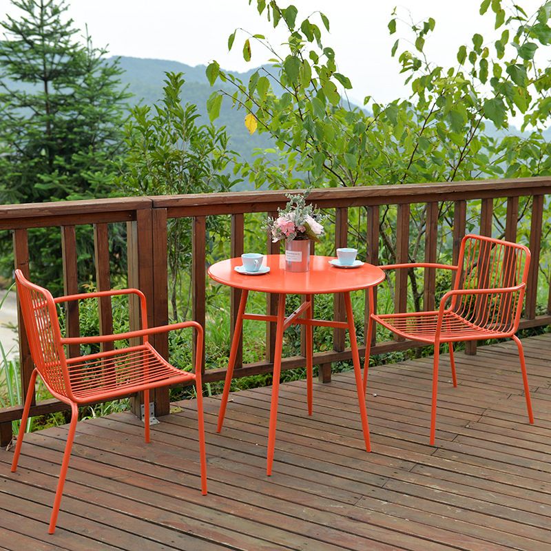 Modern Style Metal Round Dining Set 1/3/4/5 Pieces Metal Dining Table Set for Outdoor