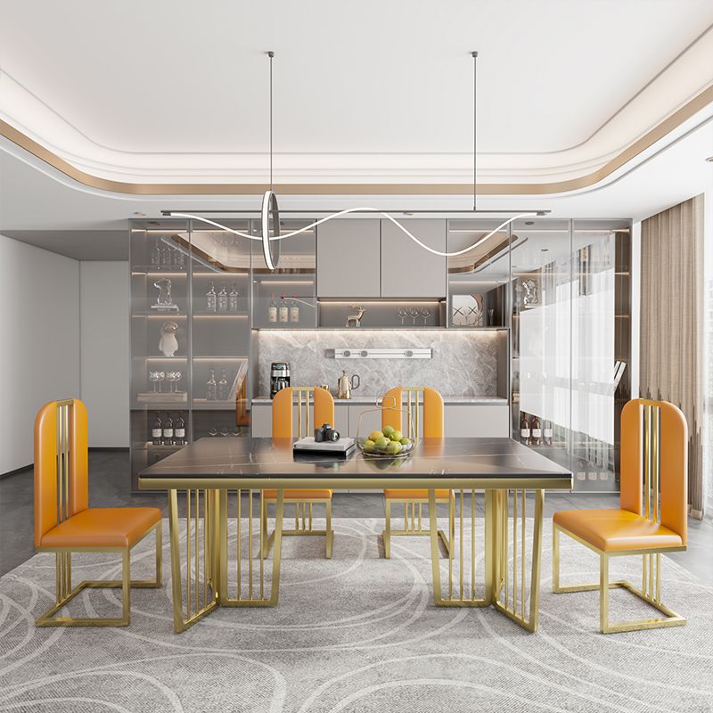 Glam Style Rectangle Stone Table for Restaurant Gold Pedestal Table