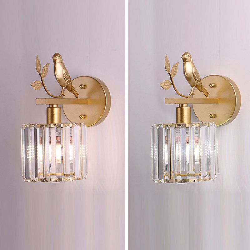 Crystal Cylinder Shape Wall Light Modern Style 1 Light Wall Light Sconce
