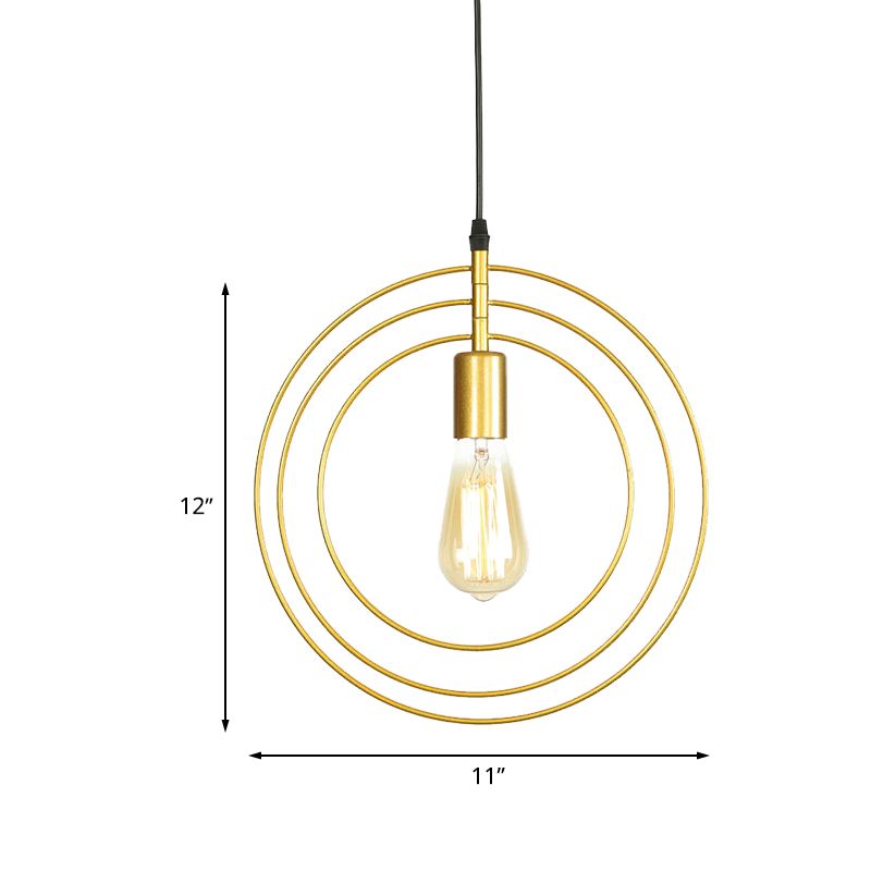 3-Ring Restaurant Hanging Lighting Metallic 1 Bulb Minimalist Suspension Lamp in Gold