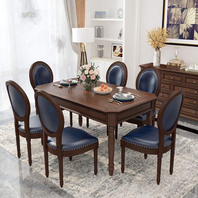 Wood Top Dining Table Mid-Century Modern Table with 4 Legs in Brown