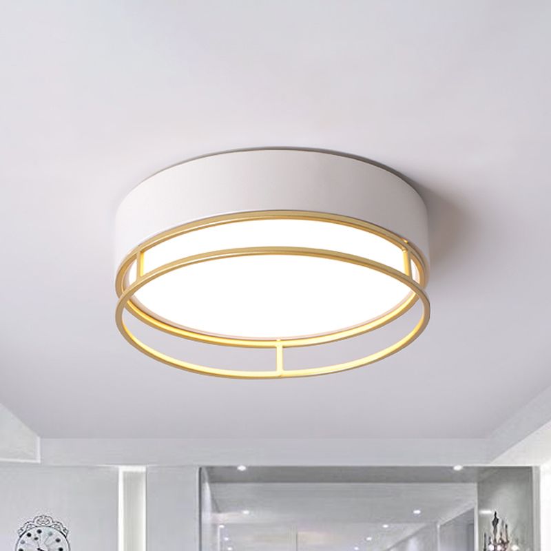 Modernisme Drum Flush Mount Verlichting Metaal Corridor Wit LED Plafond Licht, Warm/White/3 Kleur Licht