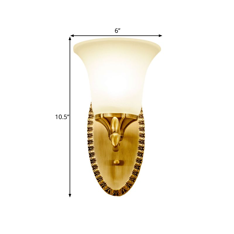 Bell Living Room Sconce Light Traditional Milky Glass 1/2-Head Brass Wall Lighting Fixture