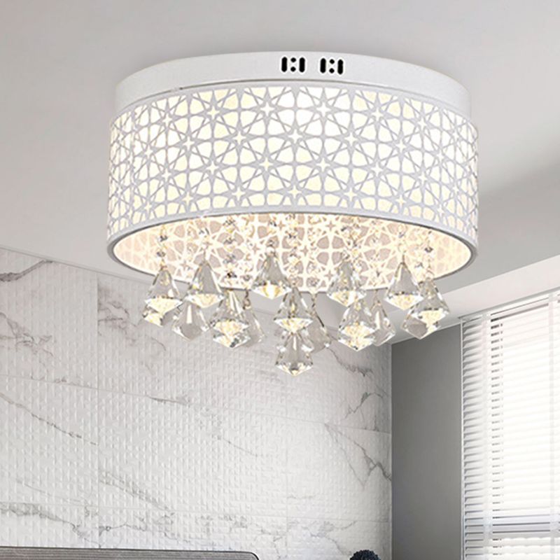 16"/19.5"/23.5" W White Angel/Crystal Bead Flush Mount Fixture Simple Metal LED Bedroom Flush Light