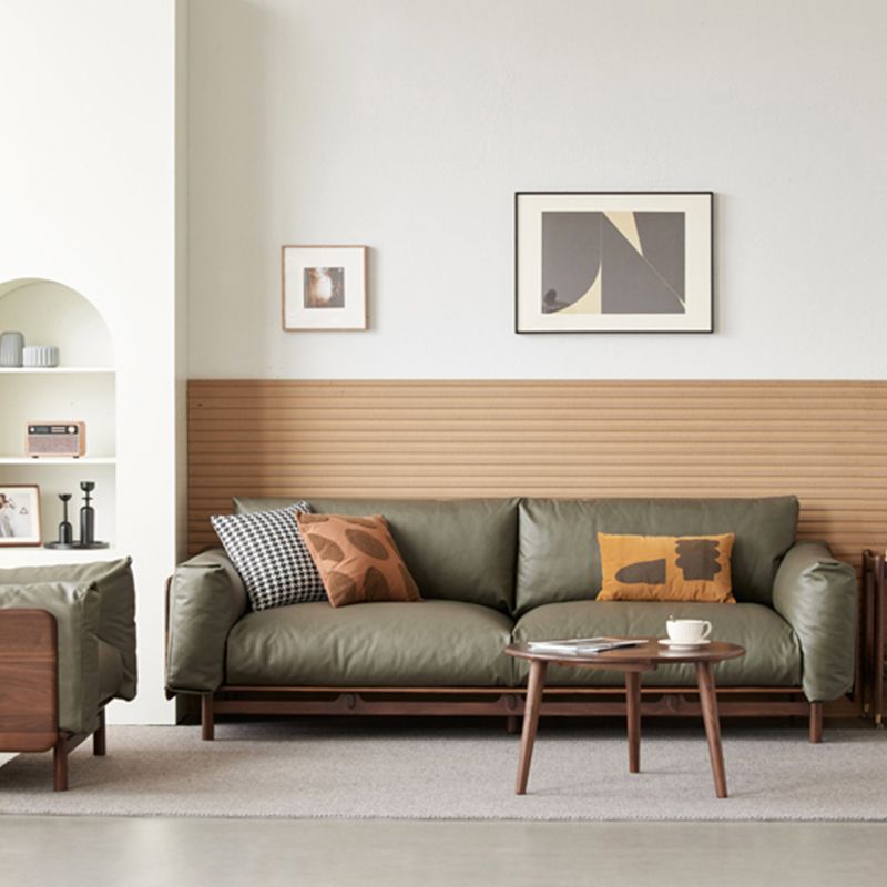 Scandinavian Solid Wood Leather Square Arm Sofa for Living Room