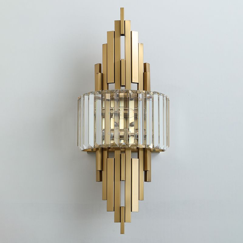 Gold Geometric Wall Sconce in Modern Luxury Style Metal Wall Lamp with Crystal Shade