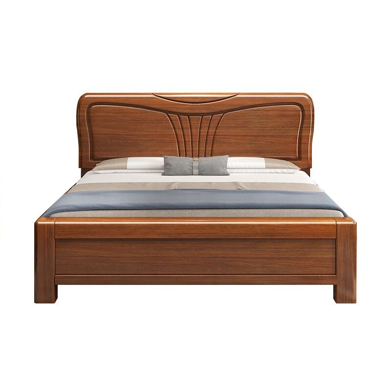 Traditional Style Bed Frame Walnut Standard Bed with Headboard