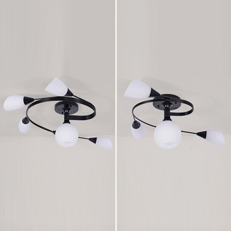 Twirled Glass Semi Flush Mount Black Traditional Multi Lights Ceiling Light for Living Room