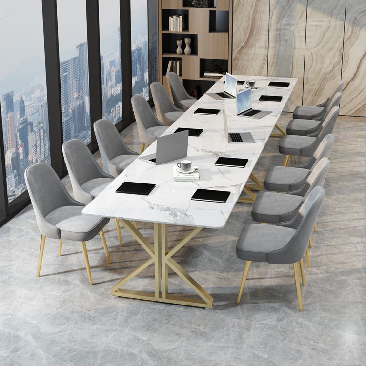 Mesa de comedor de doble pedestal rectángulo Tono blanco con piedra sinterizada
