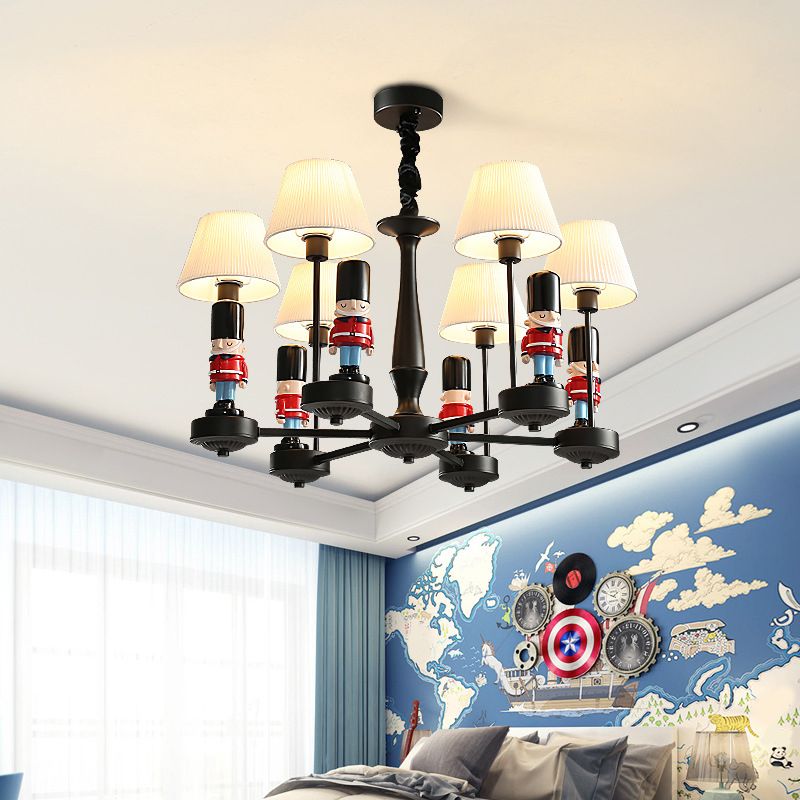 Empire Shade Chandelier Light Cartoon Fabric White Hanging Light with Figurine for Bedroom