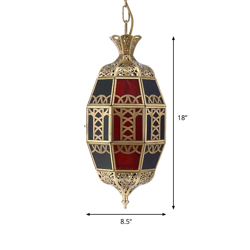 Ovaler Korridor Deckenleuchte arabische Metall1 Leichte Messinghängung Lampe mit farbenfrohen Glasschatten