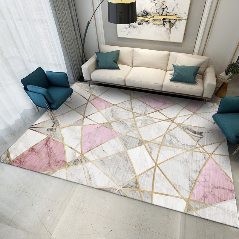 Tapis nordique rose en Polyester, bloc de couleur, avec support antidérapant, pour la décoration de la maison