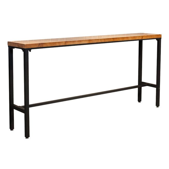 Pine Wood Top Rectangular Bar Table Industrial Pub Table with Metal Trestle Base