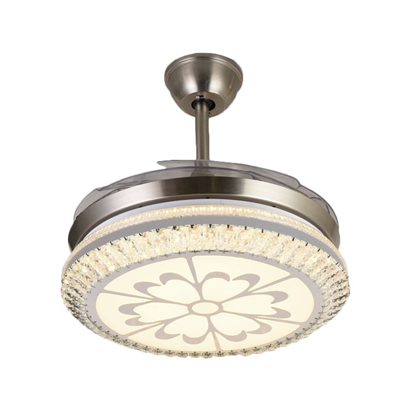 Circle Semi Flush Light Modern Crystal 19 "W Led Chrom Deckenventilator Beleuchtung mit liebevollem Herz-/Blumendesign, 4 Klingen