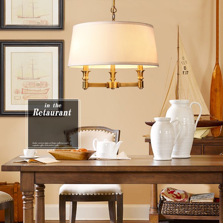 Stofftrommel hängende Leuchte Land weiße Decke Anhängerlampe für Esszimmer