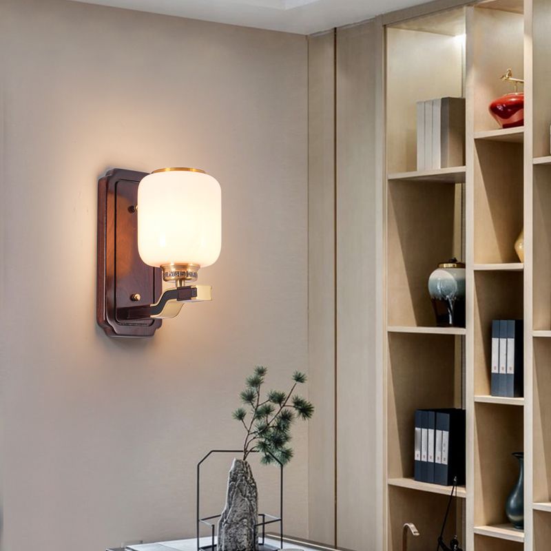 Glass Shade Wall Mounted Light Fixture Modernism Wooden Wall Mounted Sconce