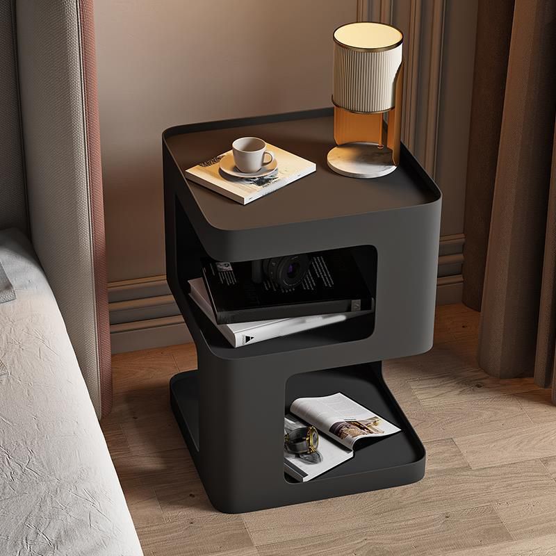 Metal Abstract Base End Table 21.65" Tall Square Top Side Table with Storage