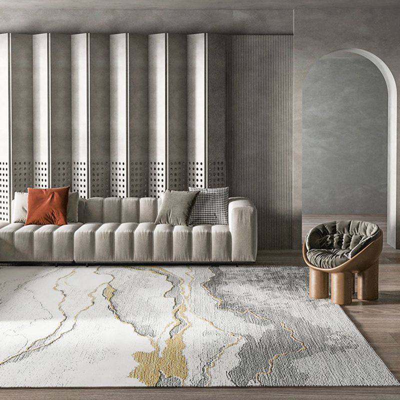 Contemporary Ink Painting Carpet Polyester Area Rug Non-Slip Backing Indoor Carpet for Living Room