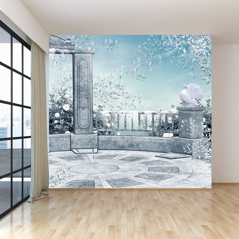 Stain Resistant Winter Courtyard Mural Non-Woven Texture Modern Wall Decor for Girls Room
