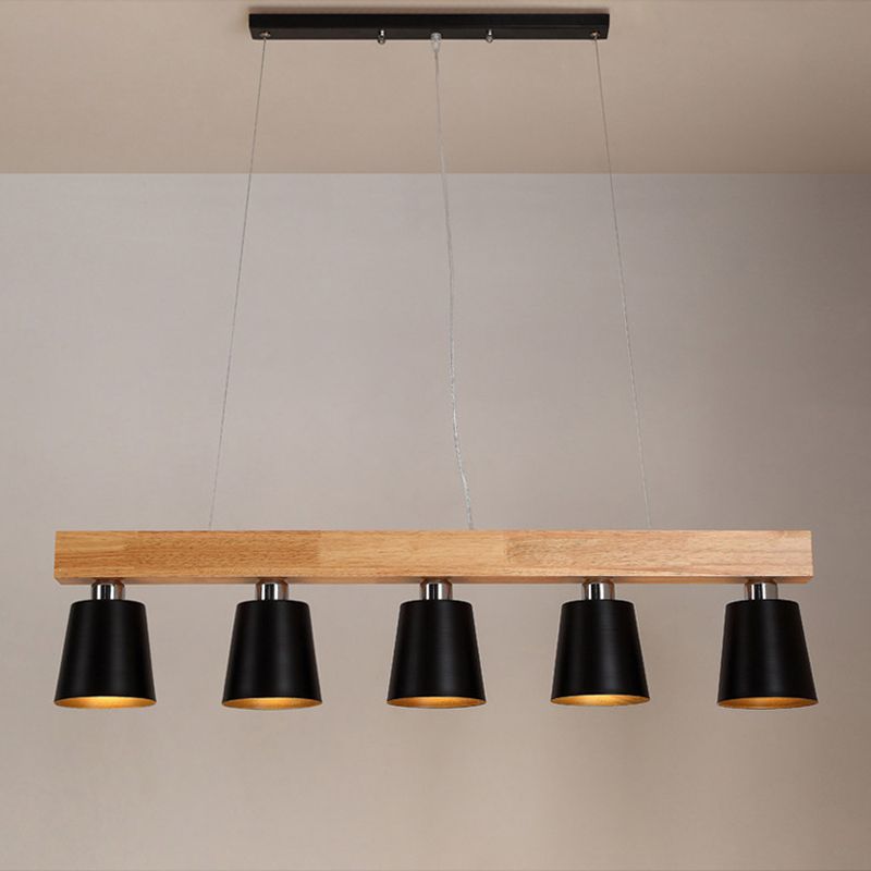 Wooden Linear Pendant Light in Modern Creative Style Wrought Iron Ceiling Light for Coffee Shop