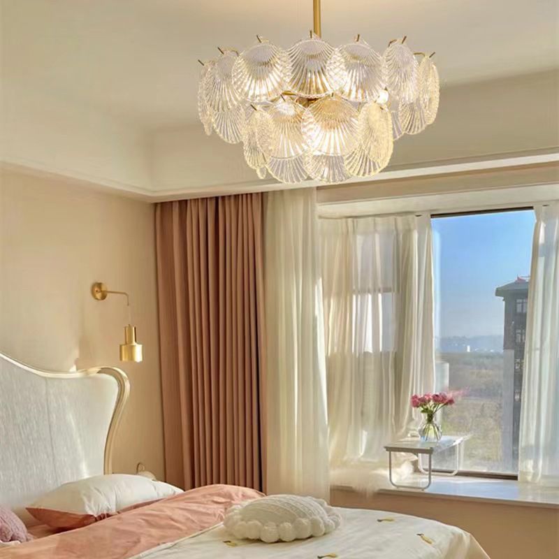 Gold Modern Metal Ceiling Light Geometric Shape Island Light with Shell Shade for Bedroom