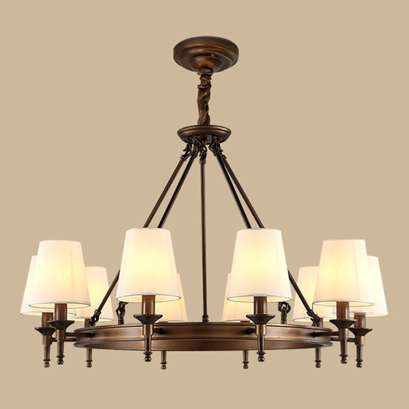 Wagon Wheel Light Fixture Traditional Multi-Head Chandelier Pendant Light with White Fabric Shade