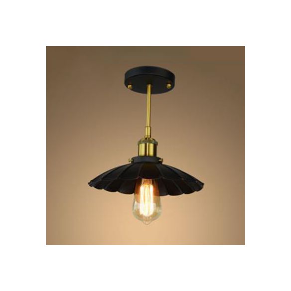 Schwarze gewellte, halbbündig montierte industrielle Vintage-Metallleuchte mit 1 Licht für die Deckenmontage im Innenbereich
