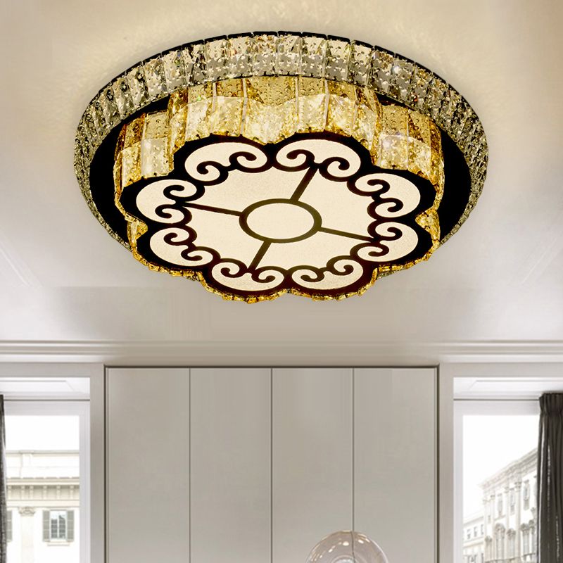 Faceted Glass Floral Ceiling Lighting Modern LED Flush Mount Light Fixture in Chrome for Sleeping Room