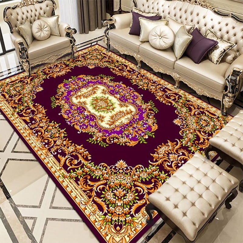 Classic Medallion Carpet Green Polyester Area Carpet Anti-Split Backing Rug for Living Room