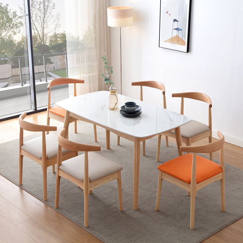 Silla auxiliar escandinava de interior tapizada de madera con respaldo abierto (juego de 2)