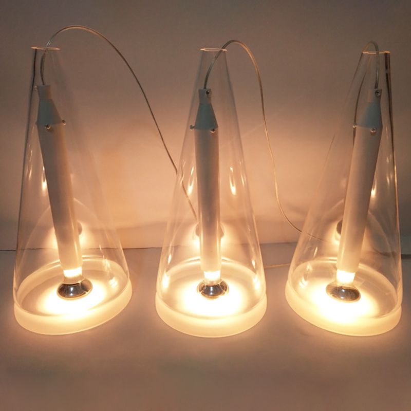 Transparent Glass Conical Pendant Lighting Minimalist White Hanging Light for Dining Room