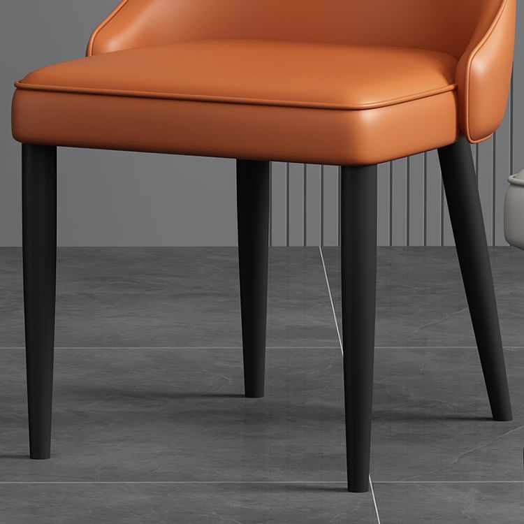 Modern Simple Side Chair Faux Leather Dining Chair with Metal Base for Bedroom