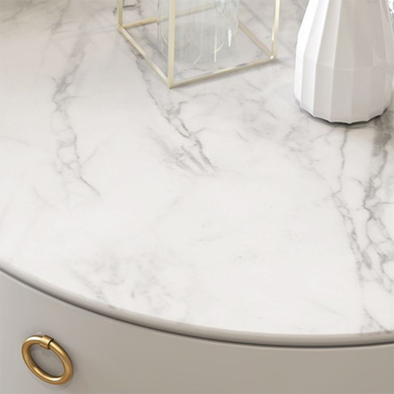 Round Slate Top Cocktail Table 1-Drawer 4 Legs Coffee Table in White of 17.7" H